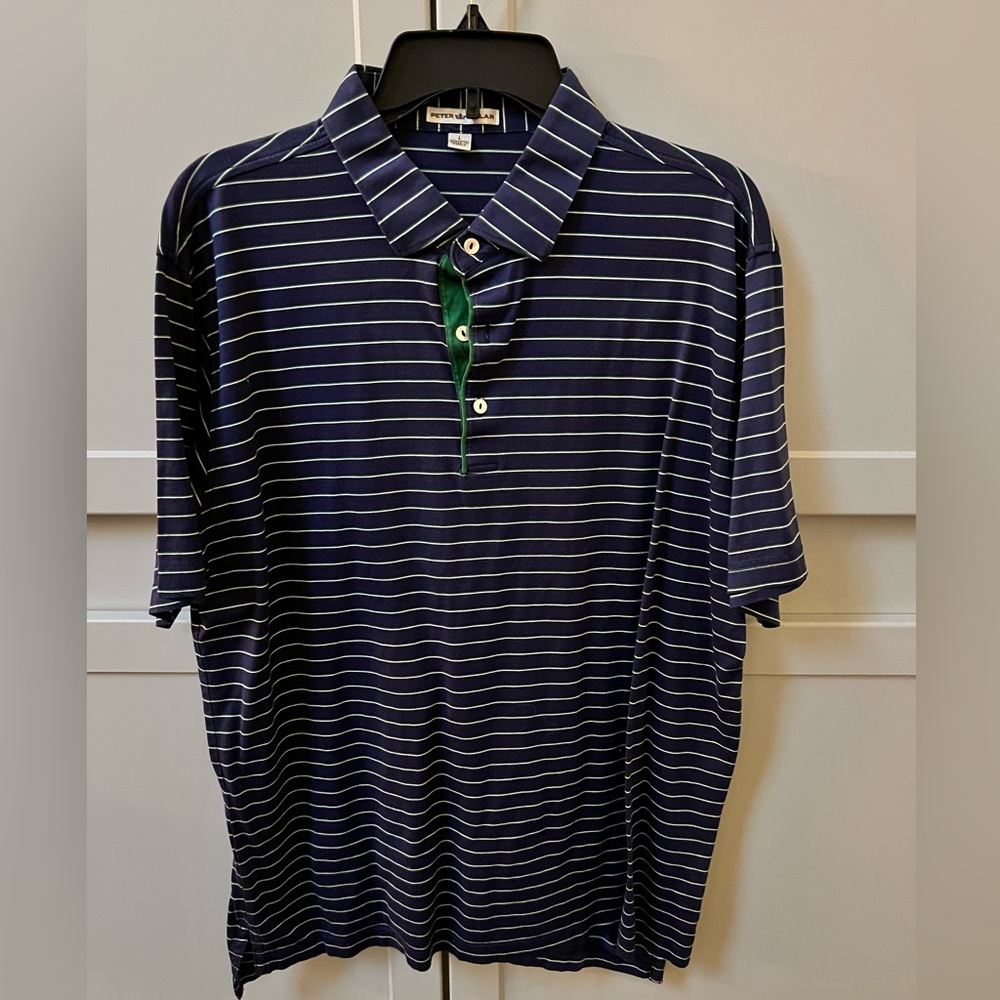 Peter Millar cotton navy dark blue collar shirt, size L